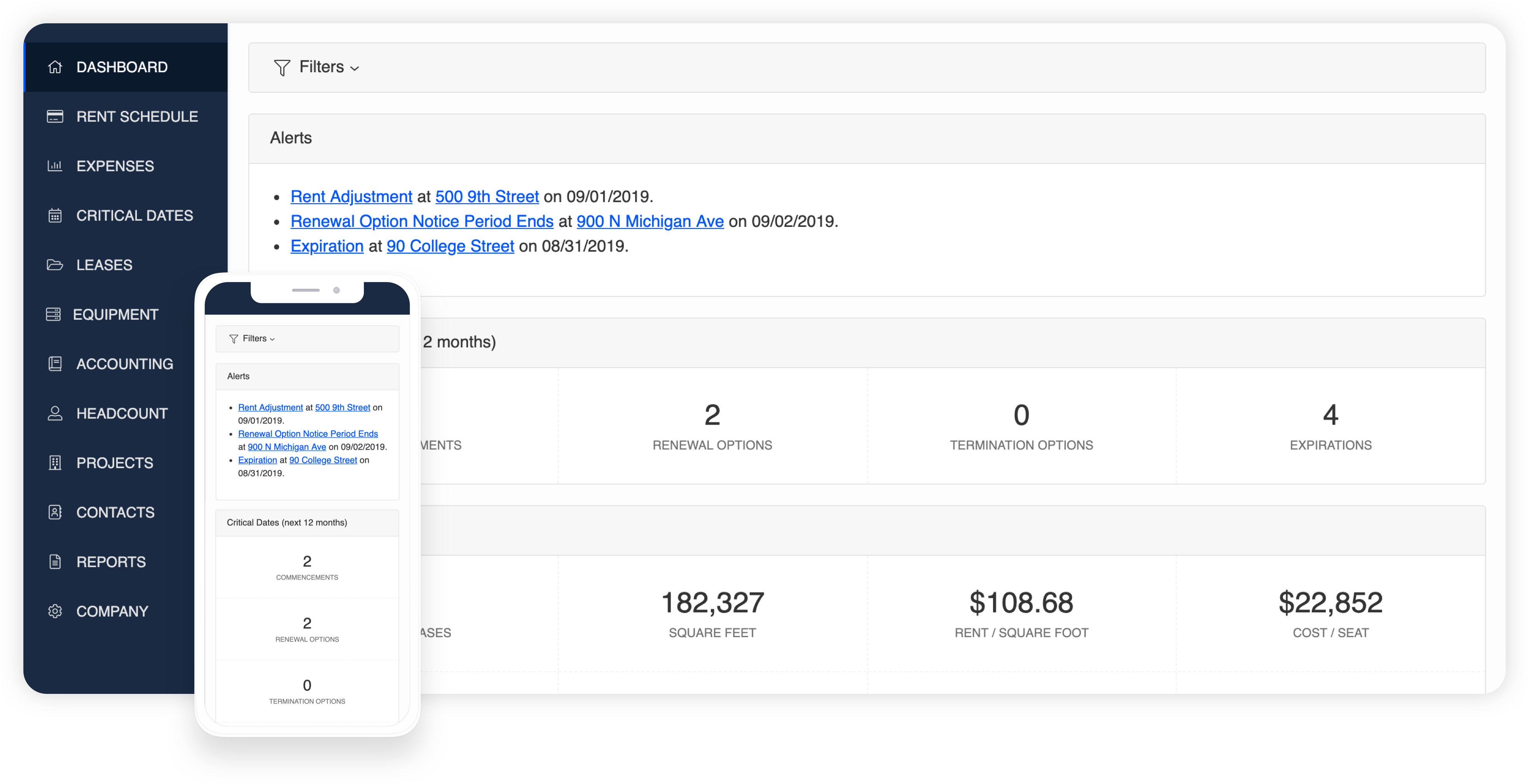 Lease management dashboard